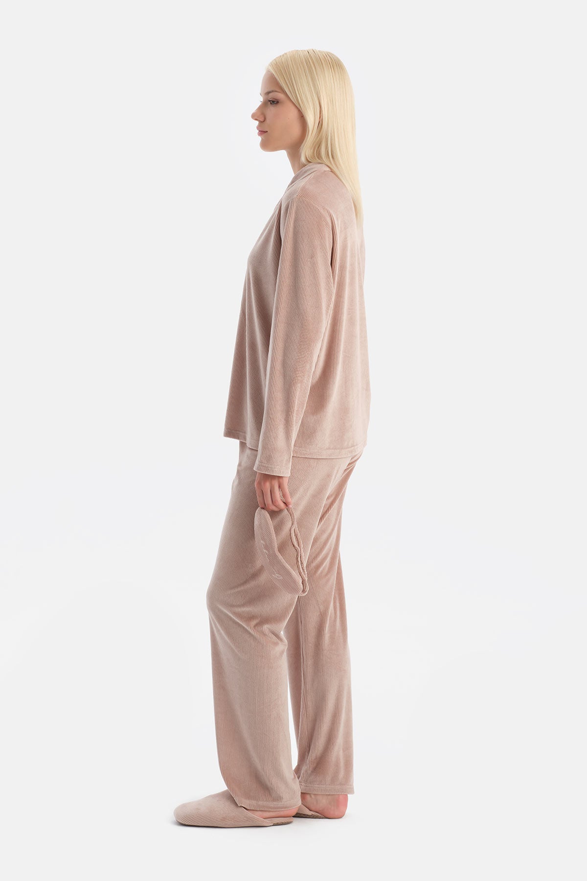 Mürdüm Travel Ribli Kadife Gömlek Pantolon Pijama Seti