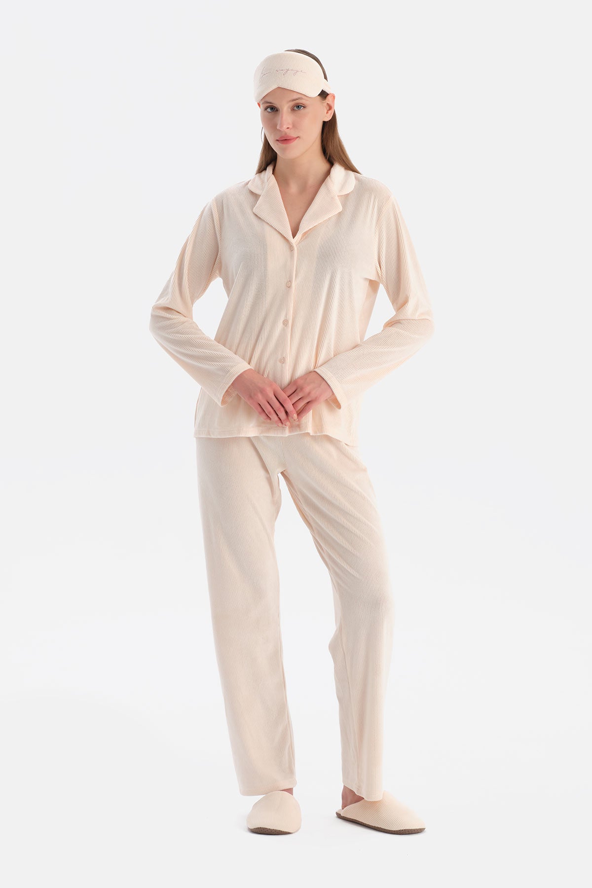 Mürdüm Travel Ribli Kadife Gömlek Pantolon Pijama Seti