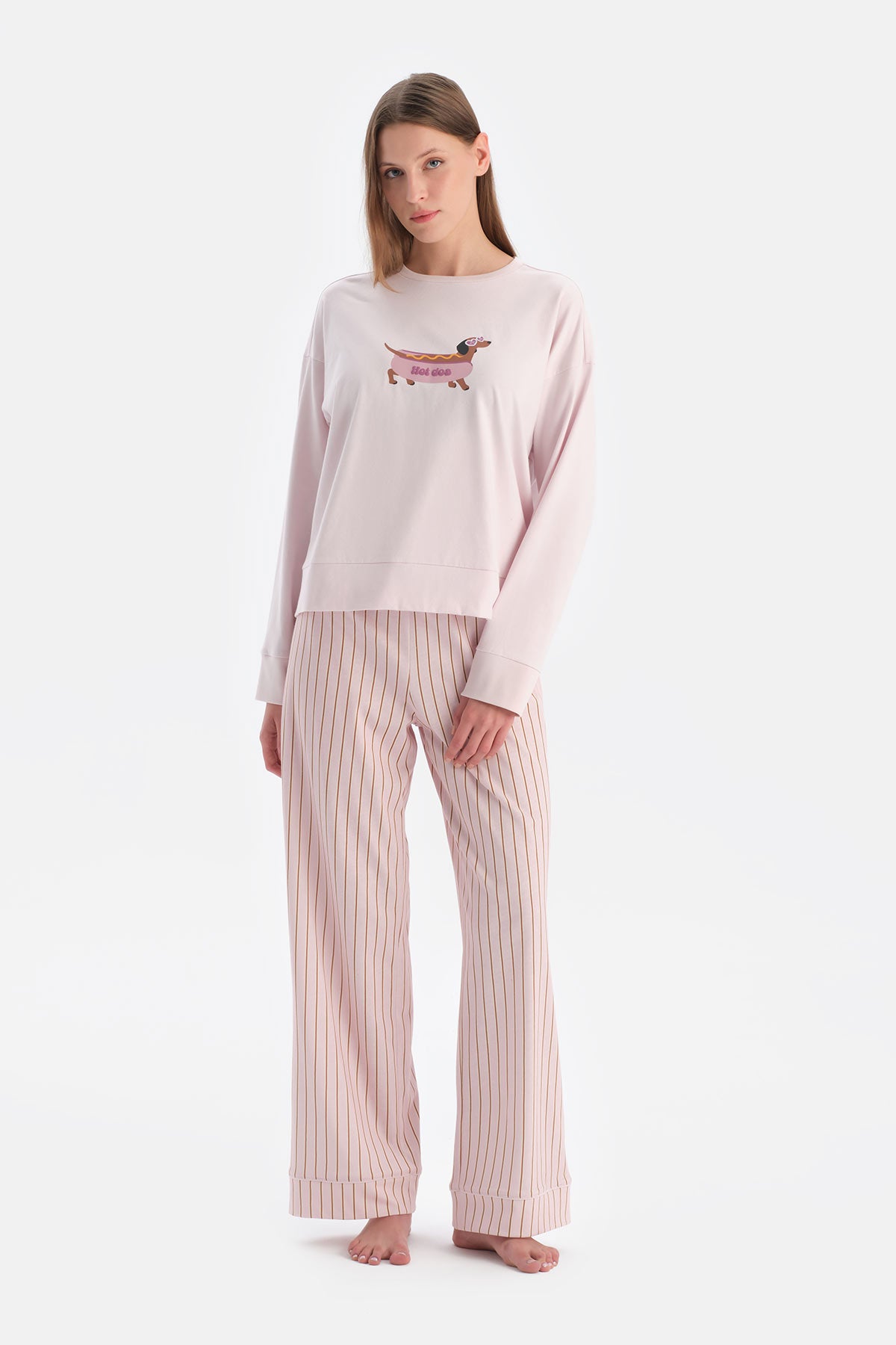 Açık Lila Köpek Baskılı Tişört Pantolon Takım