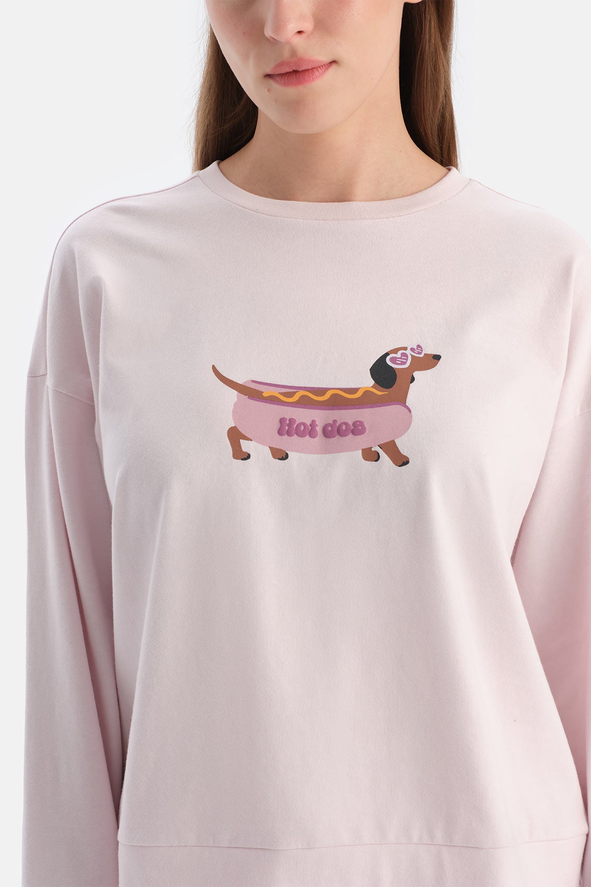 Açık Lila Köpek Baskılı Tişört Pantolon Takım