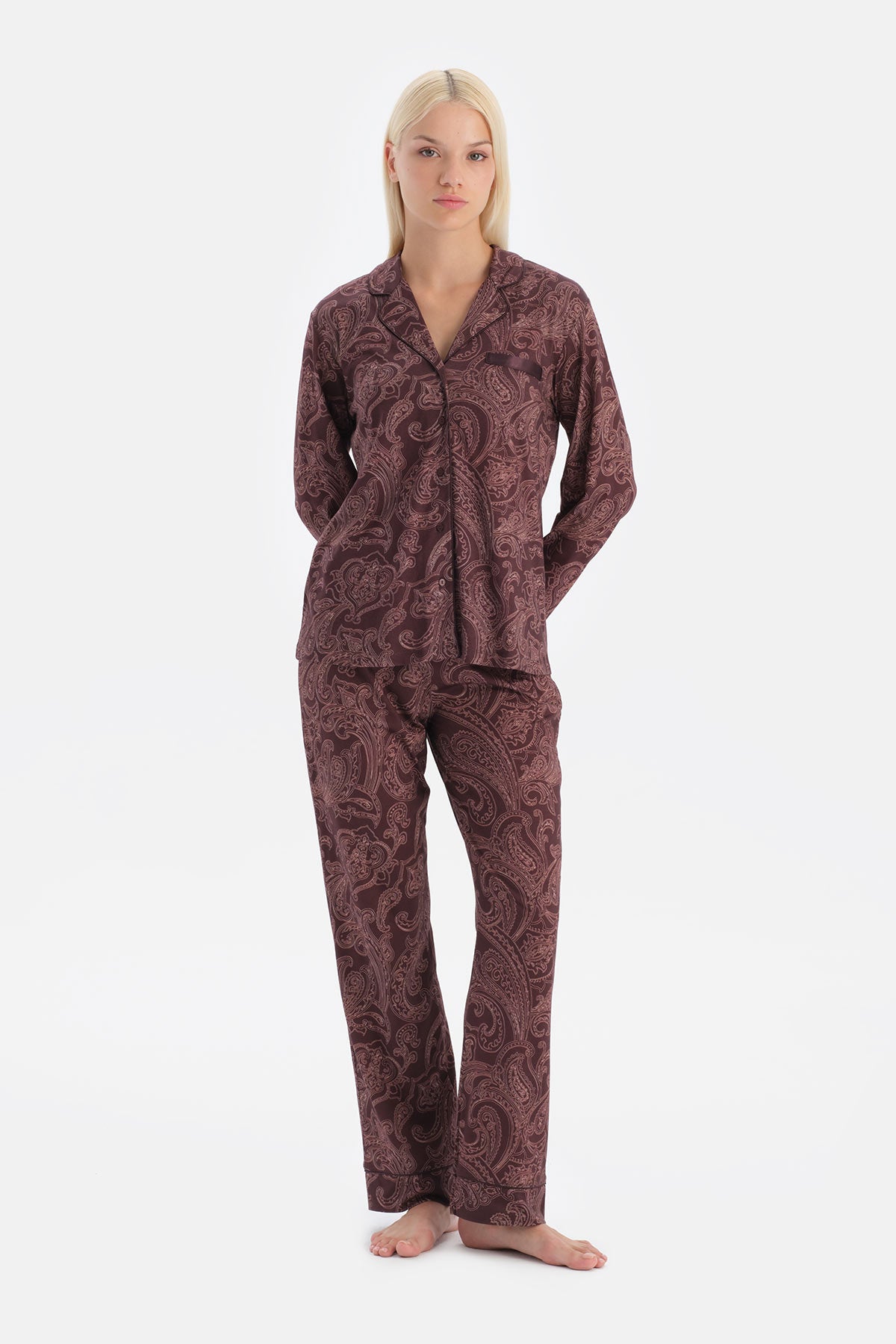 ŞAL DESENLİ GÖMLEK PANTOLON TAKIM