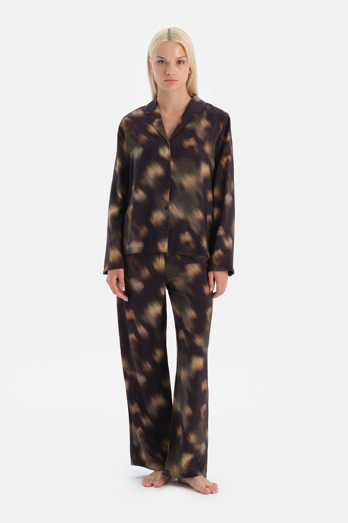 Koyu Yeşil Desenli Dokuma Viskon Pantolon