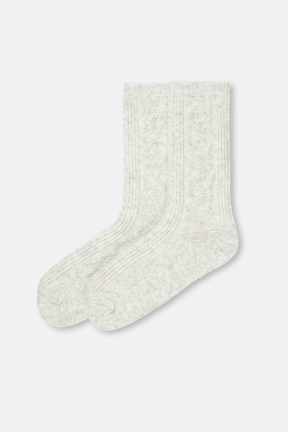 Açık Gri Kadın Örgü Desenli Cosy Çorap