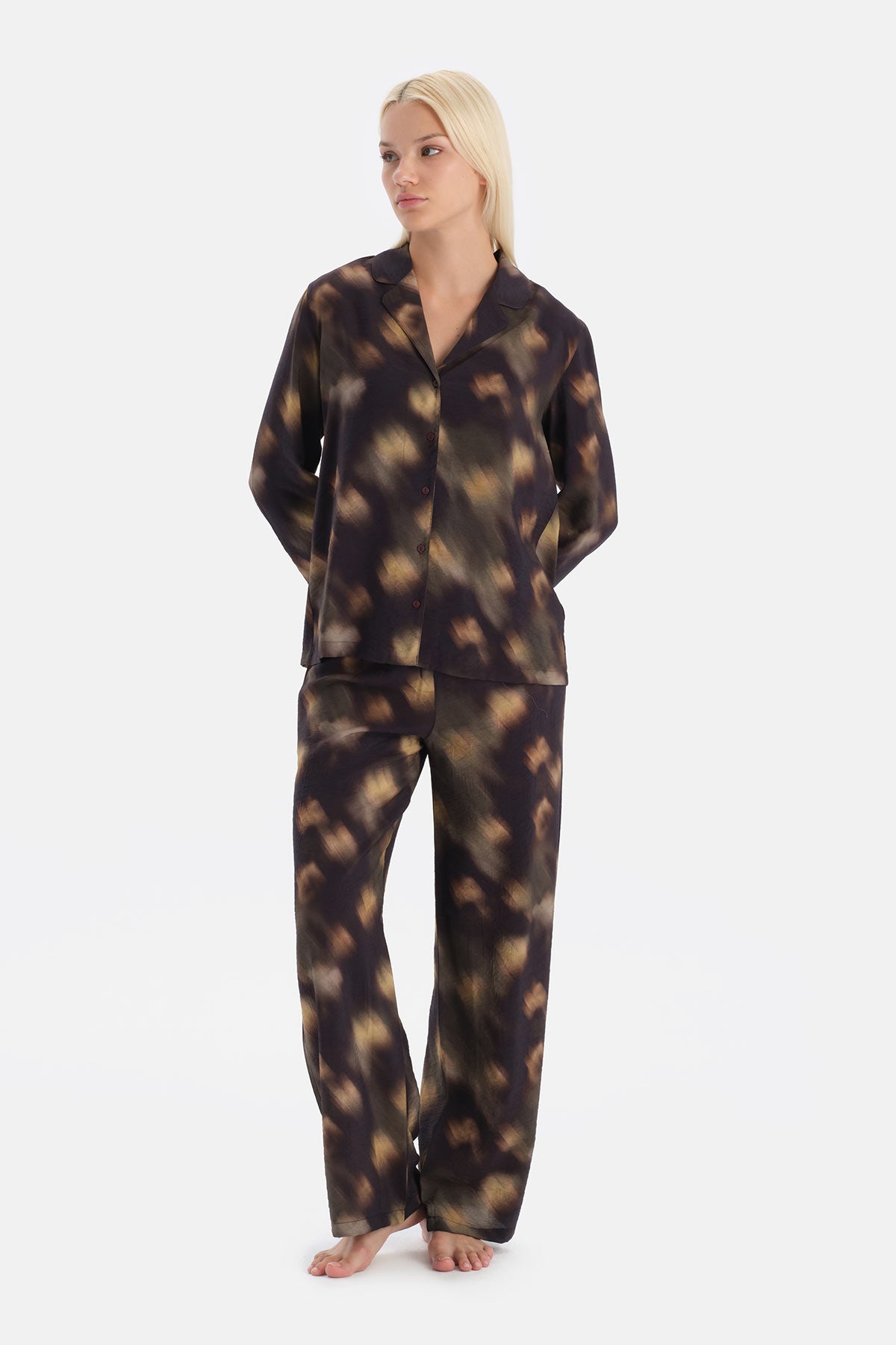 Koyu Yeşil Desenli Dokuma Viskon Gömlek