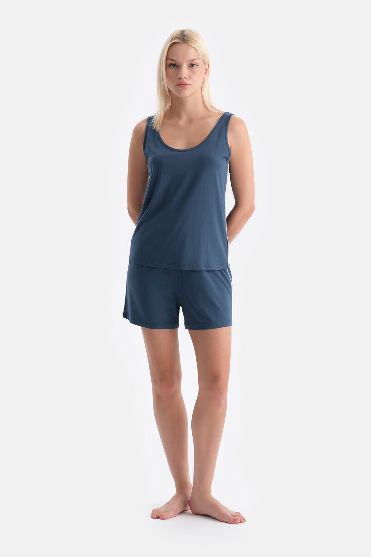 Indigo Kalın Askılı Pamuk Modal Atlet Şort Takım