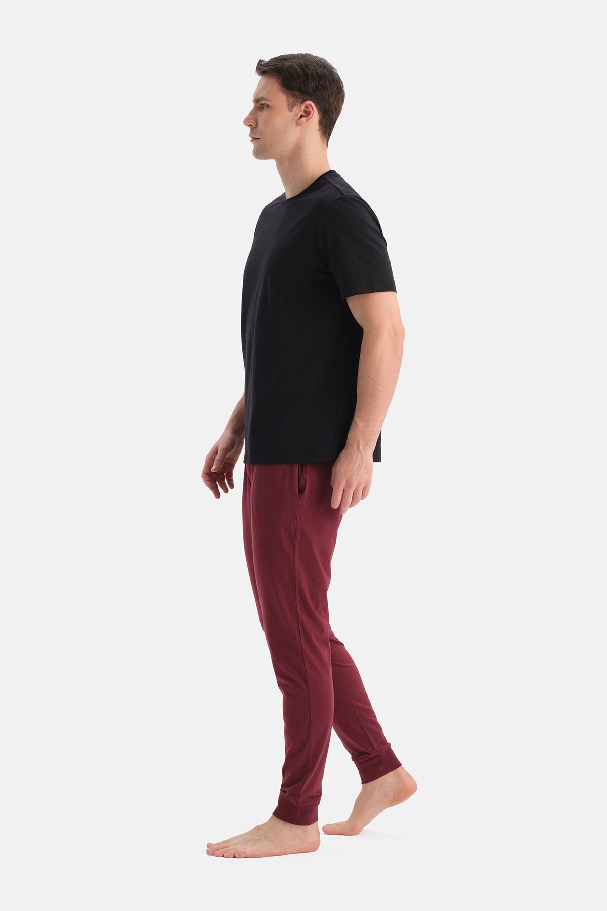 Bordo-Siyah Pamuk Modal Örme Ikili Pijama Altı