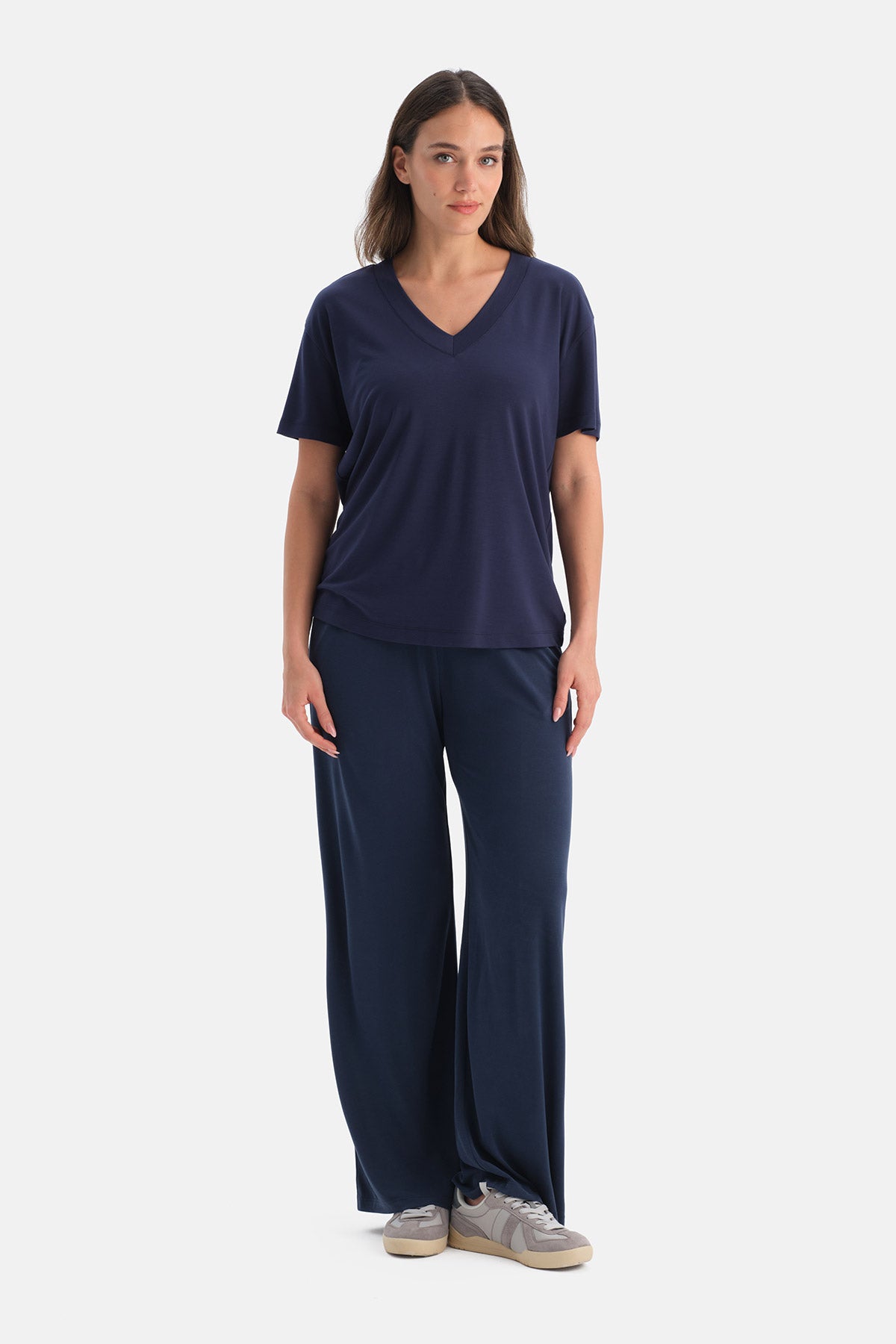 Lacivert Cepli Basic Modal Pantolon