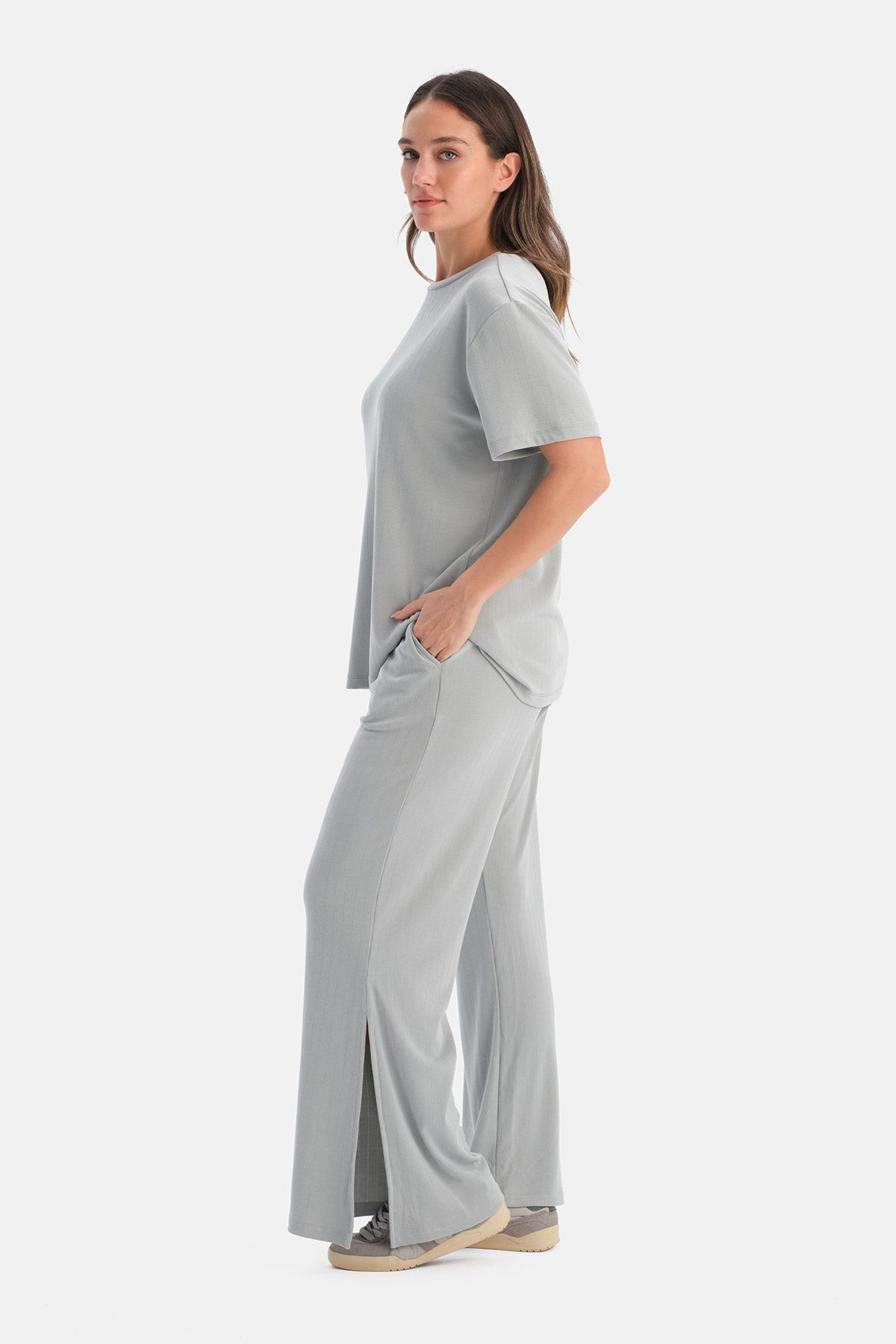 Ada Çayı Bol Paça Rib Modal Pantolon