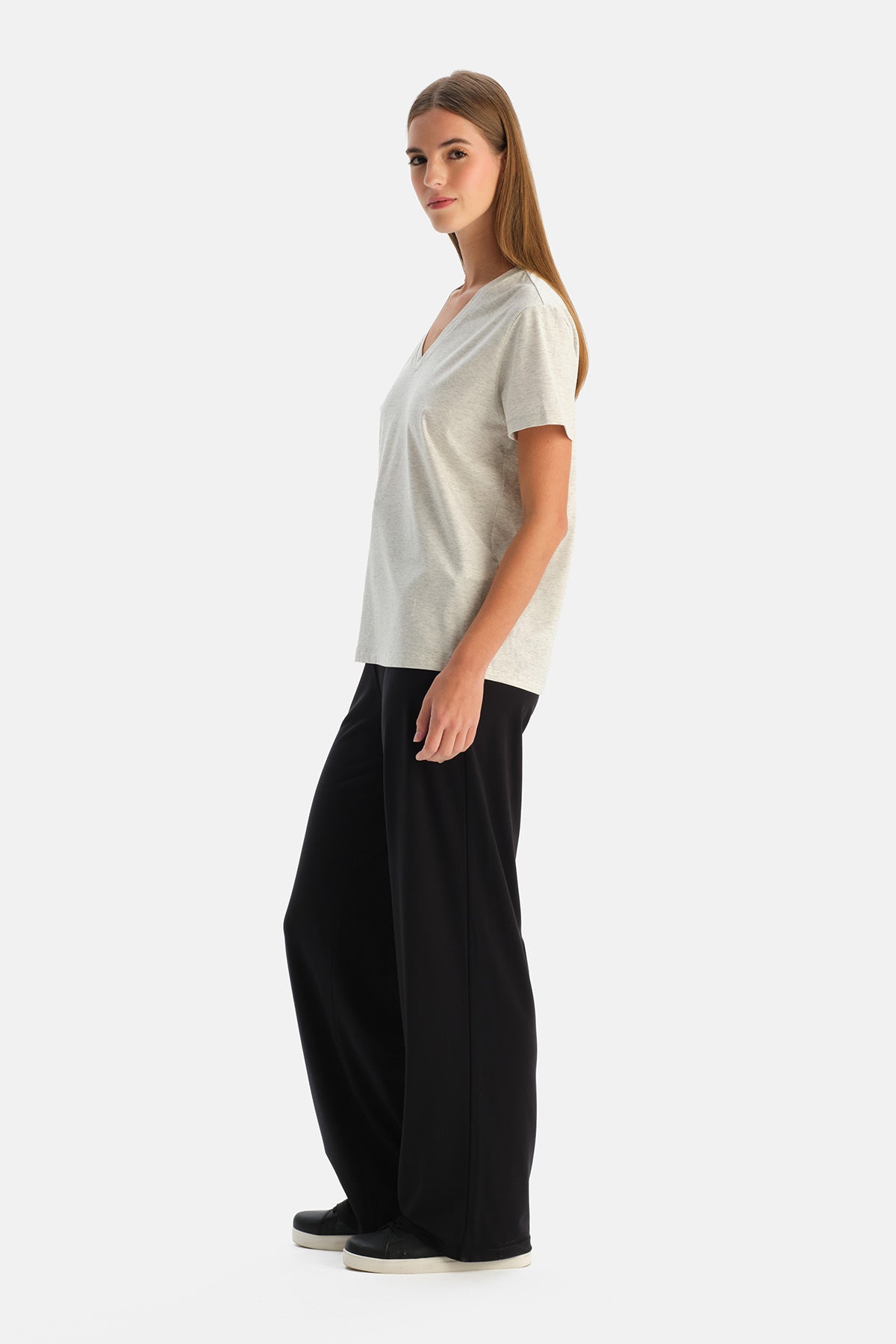 Siyah Kordonlu Bol Paça Rayon Karışımlı Pantolon