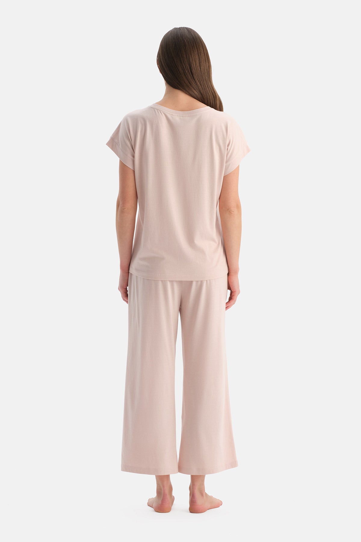Açık Pembe Basic Penye Modal Tişört Pantolon Takım