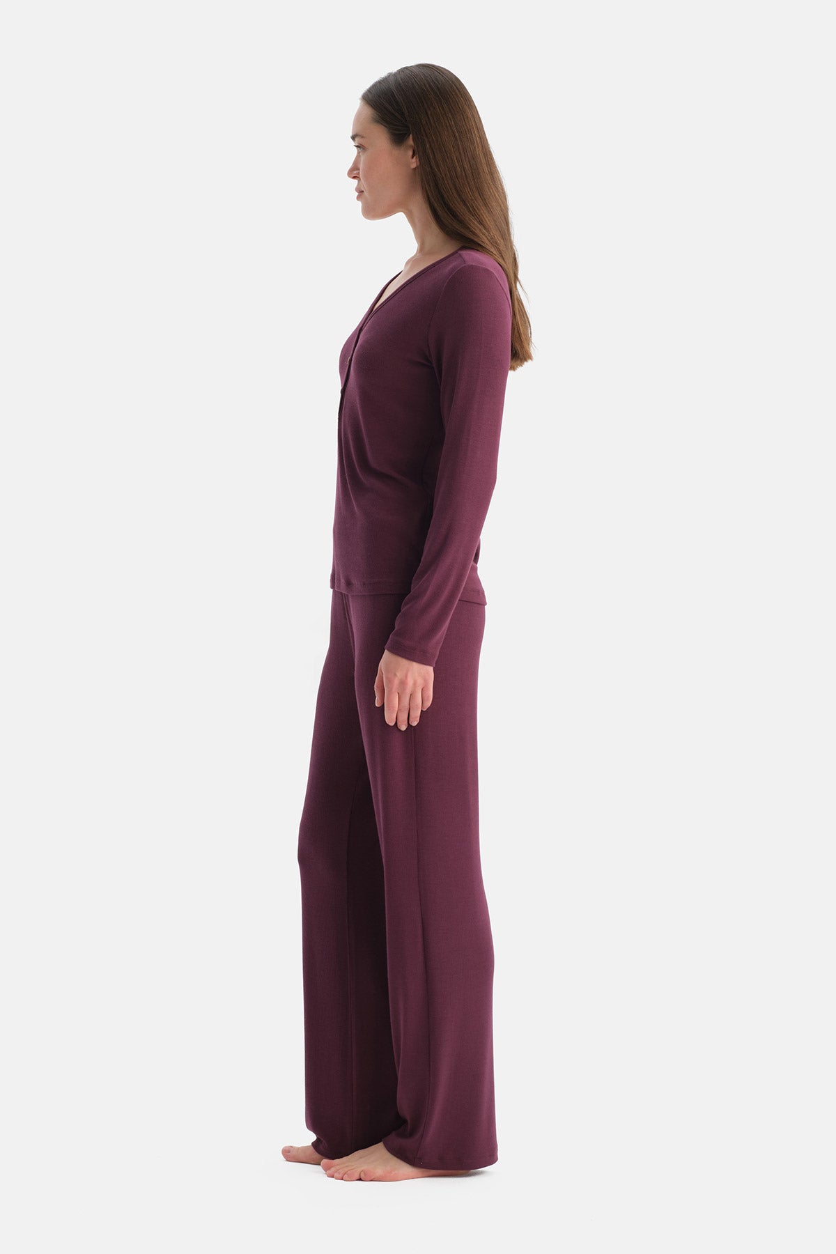Mürdüm Viskon Kaşkorse Tişört Pantolon Takım