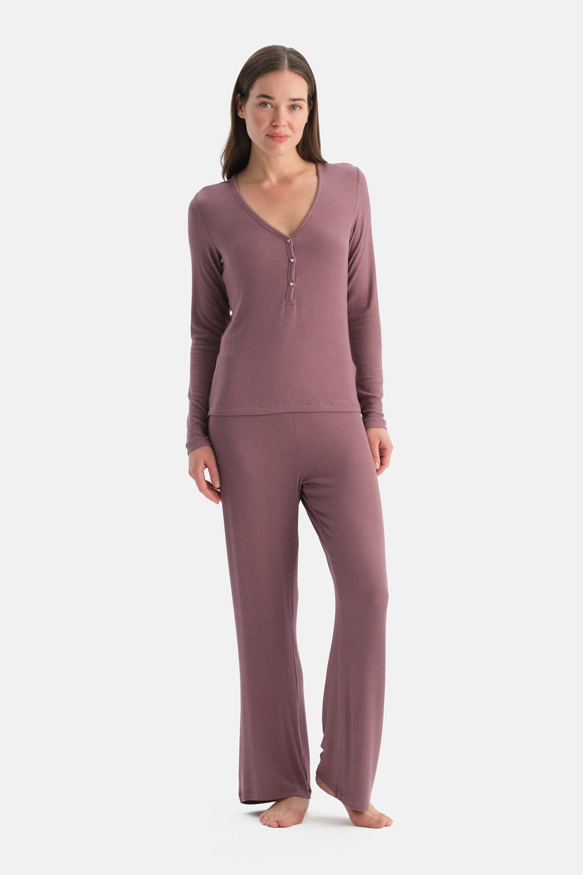 Gül Kurusu Viskon Kaşkorse Pijama Takımı