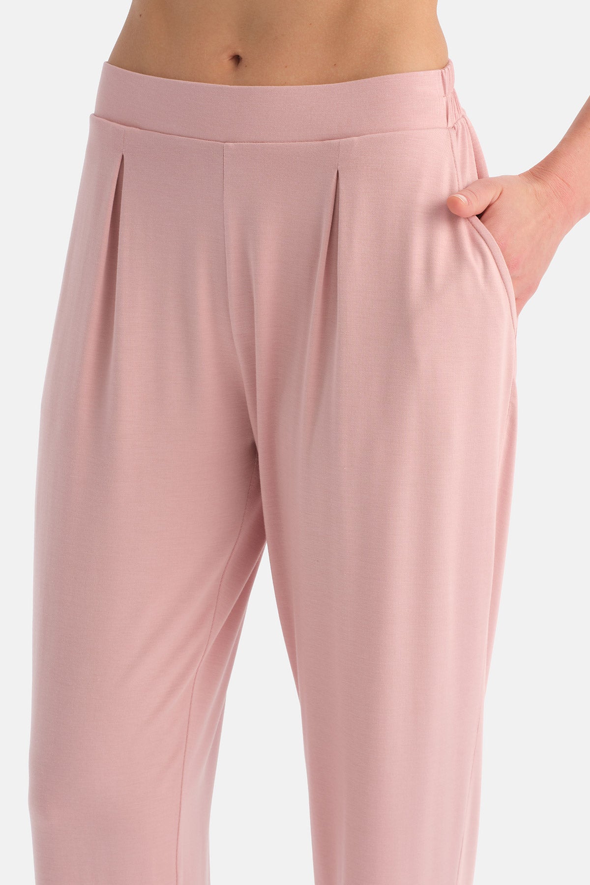 Açık Pembe V Yaka Siroviskon Tişört Pijama Takımı