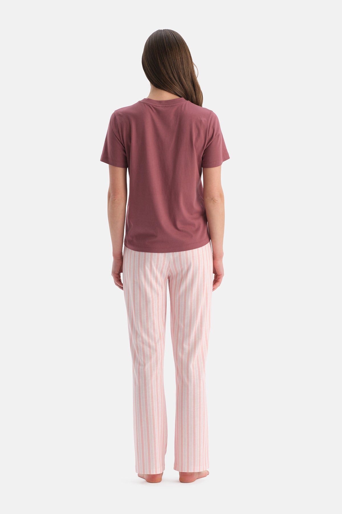 Gül Kurusu Baskılı Tişört Pijama Takımı