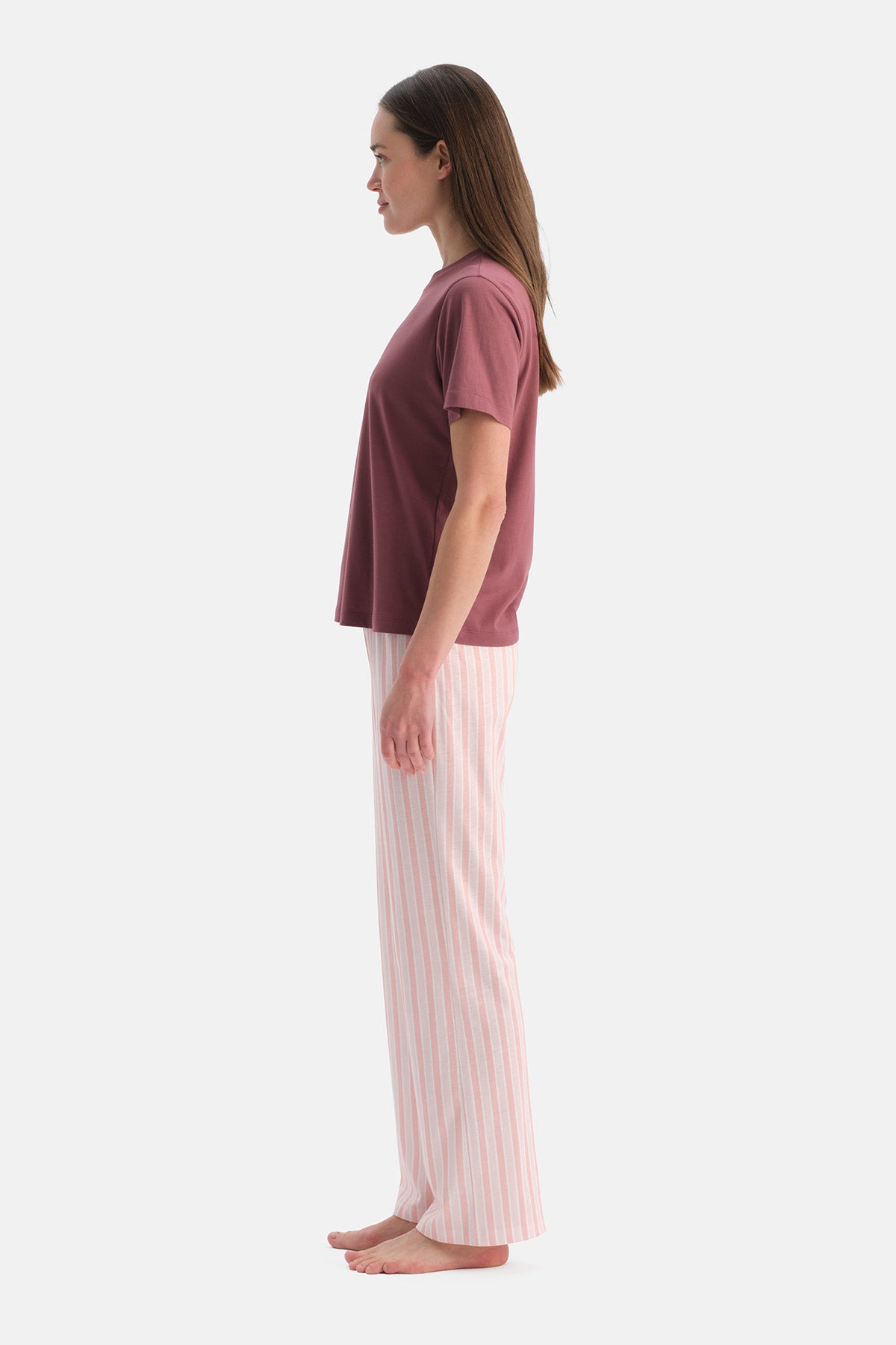 Gül Kurusu Baskılı Tişört Pijama Takımı