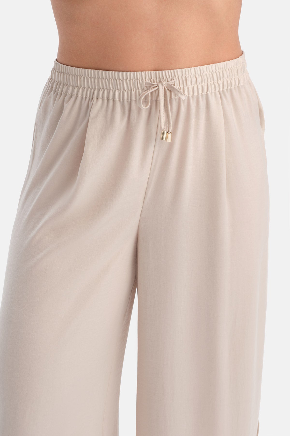 Taş Yırtmaç Detaylı Dokuma Atlet Pantolon Pijama Takımı