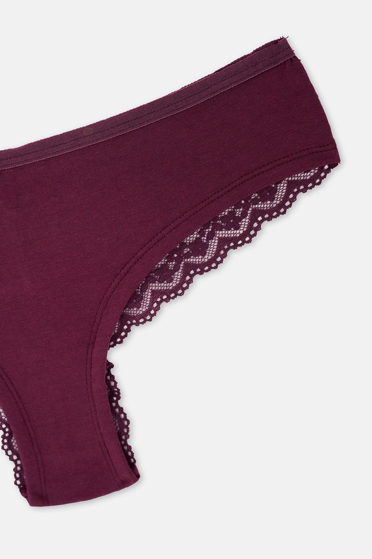 Bordo-Pudra 3'lü Arkası Dantel Detaylı Düz Brazilian Külot