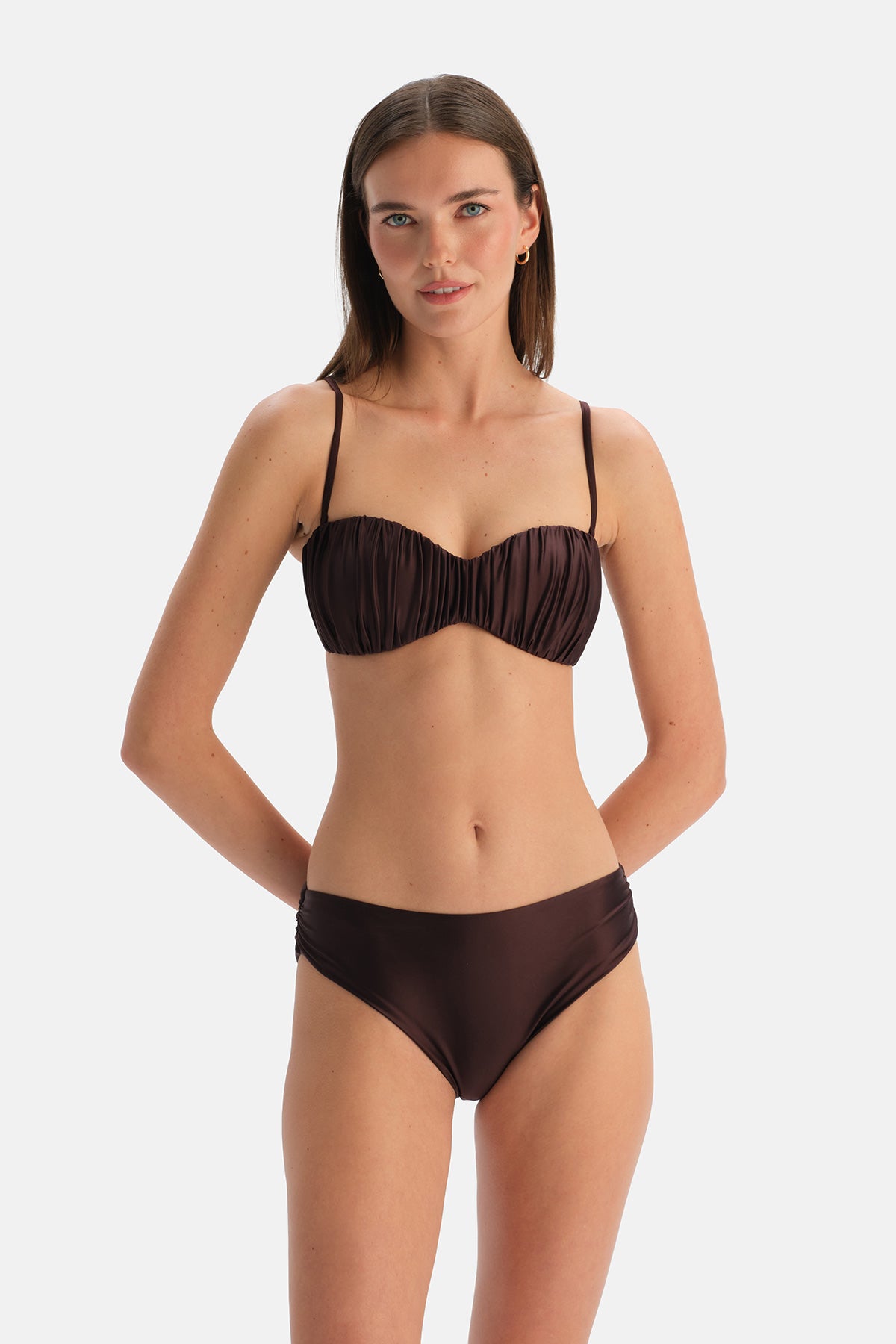 Kahverengi Straplez Bikini Üst