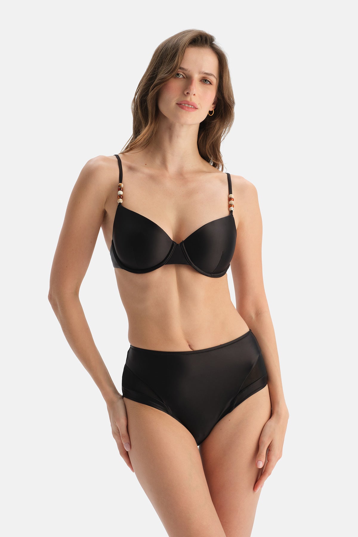 Siyah Tül Detaylı Yüksek Bel Bikini Alt
