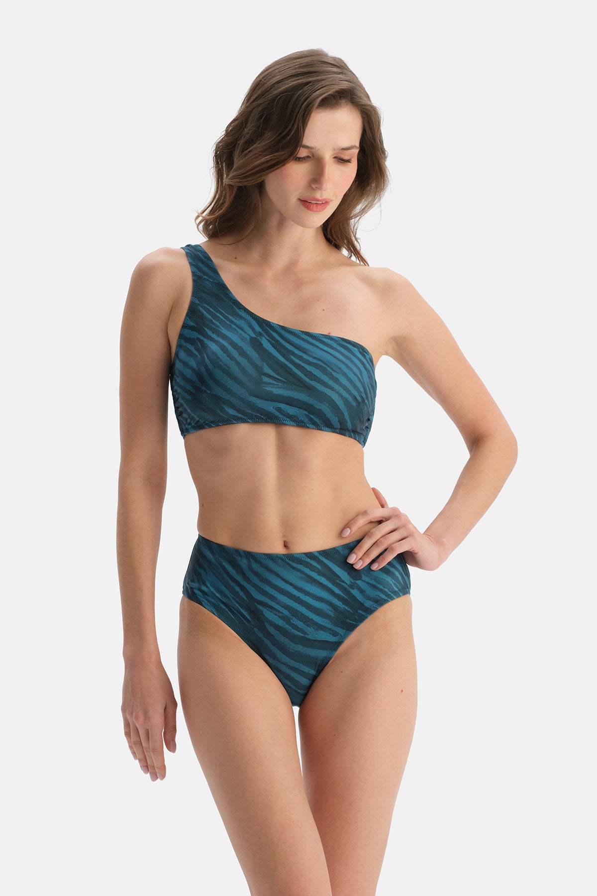 Multicolor Tek Omuz Bikini Üst