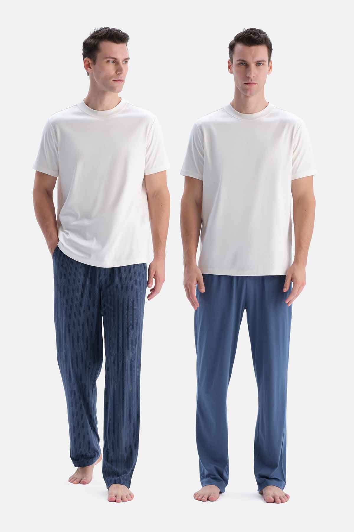 Lacivert Pamuk Modal 2'Li Örme Pantolon Set