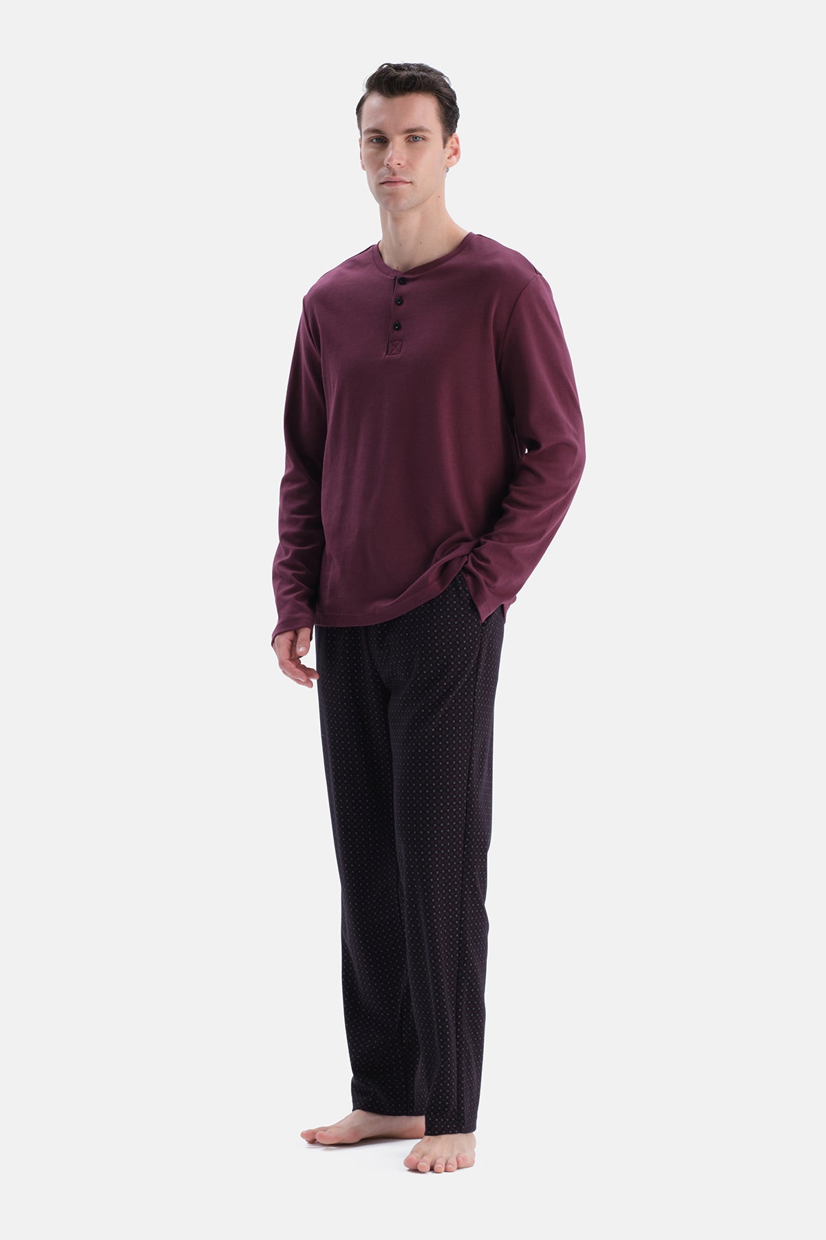 Bordo Uzun Kollu Patlı Tişört Pantolon Takım