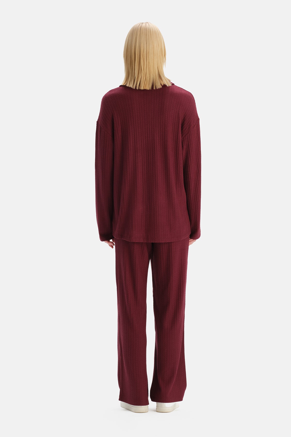 Bordo Örgü Detaylı Pantolon