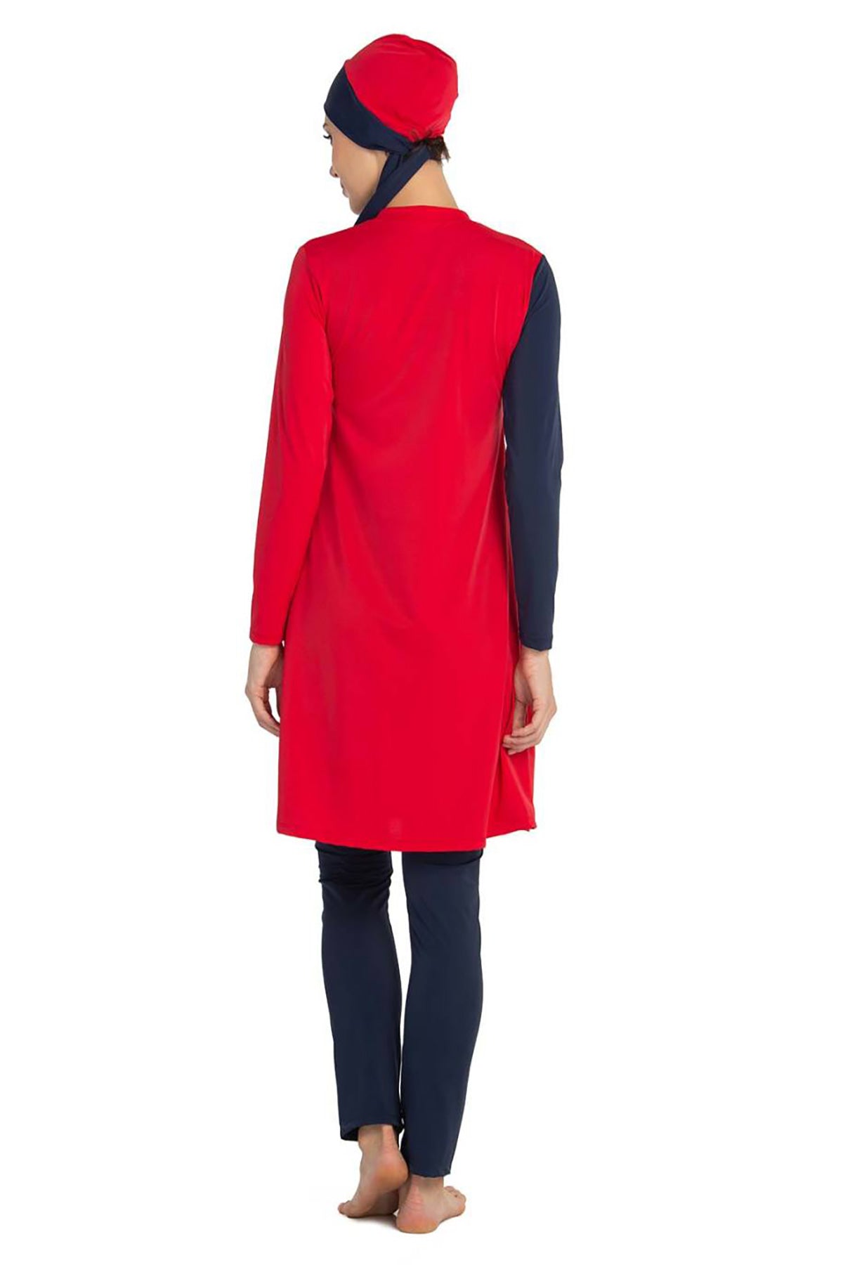 Kırmızı Omuz Detay Taytlı Tesettür Mayo