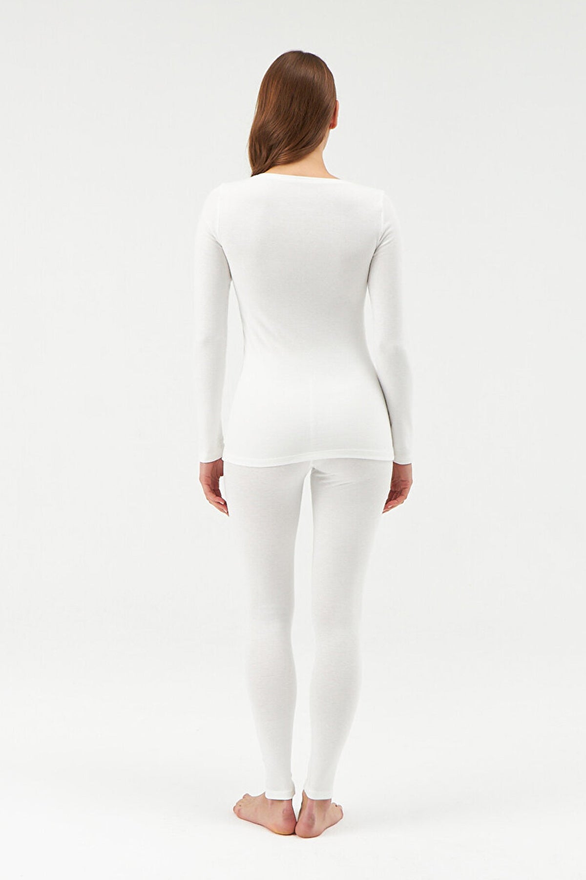 Ekru Yuvarlak Yaka Uzun Kol Kadın Termal Içlik Tek Üst