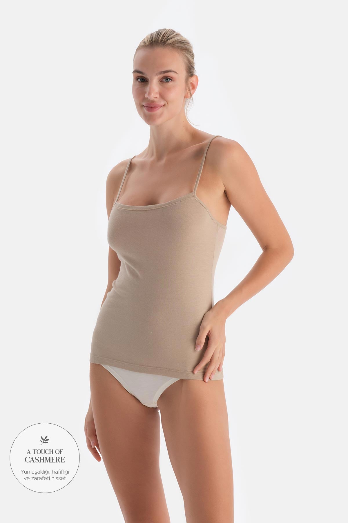 Sütlü Kahve Modal Askılı Kaşmir Atlet