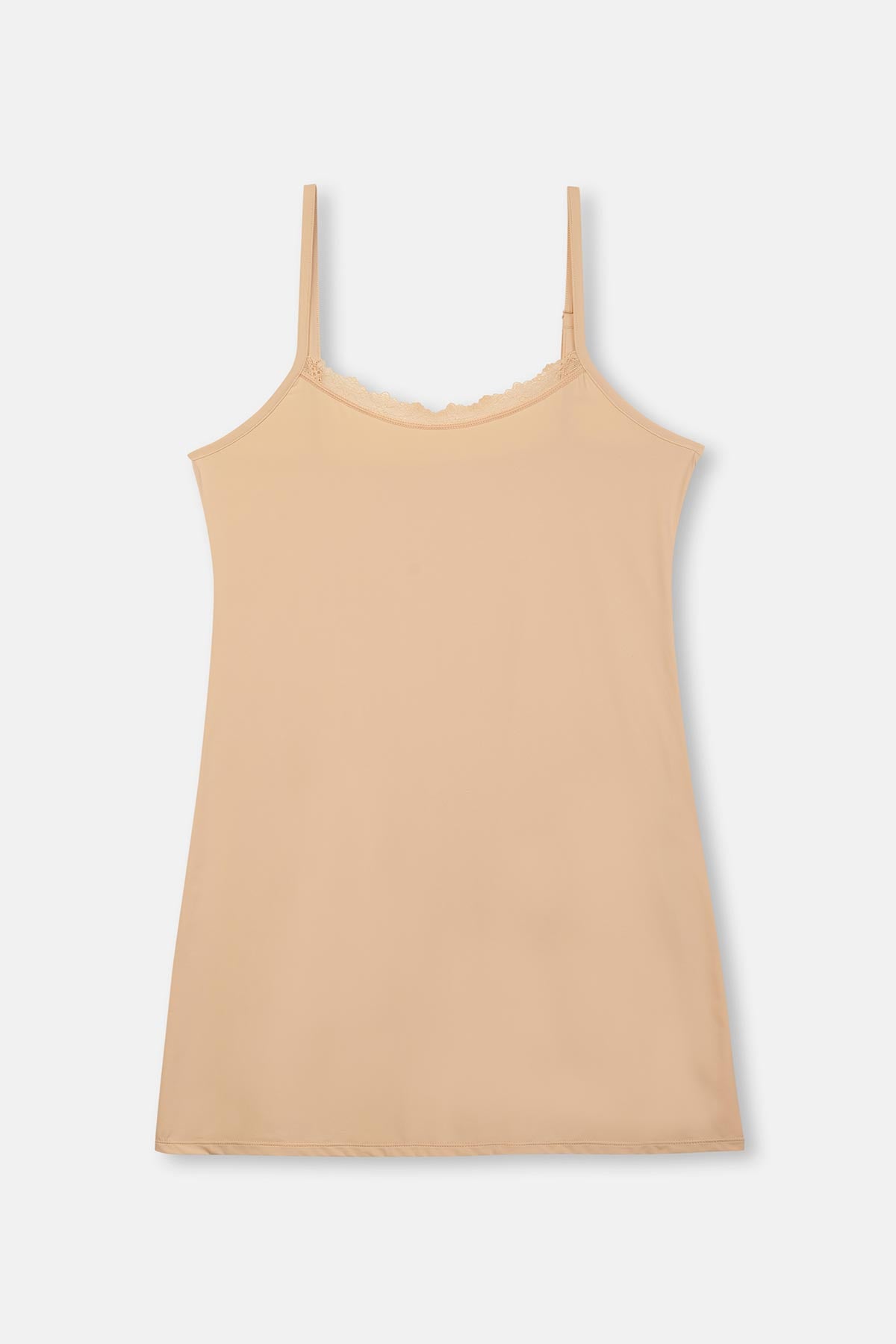 Ten Ince Askılı Dantelli Jupon Elbise