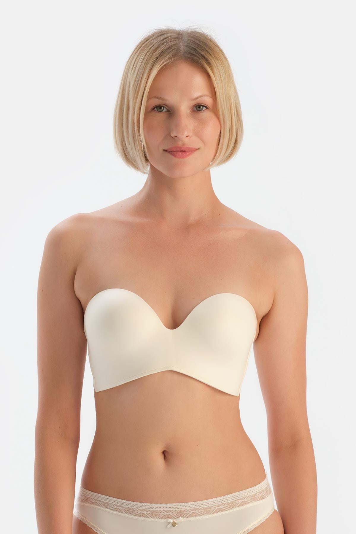 Ekru Clarıce Yarı Dolgulu Straplez Yandan Destekli Sütyen