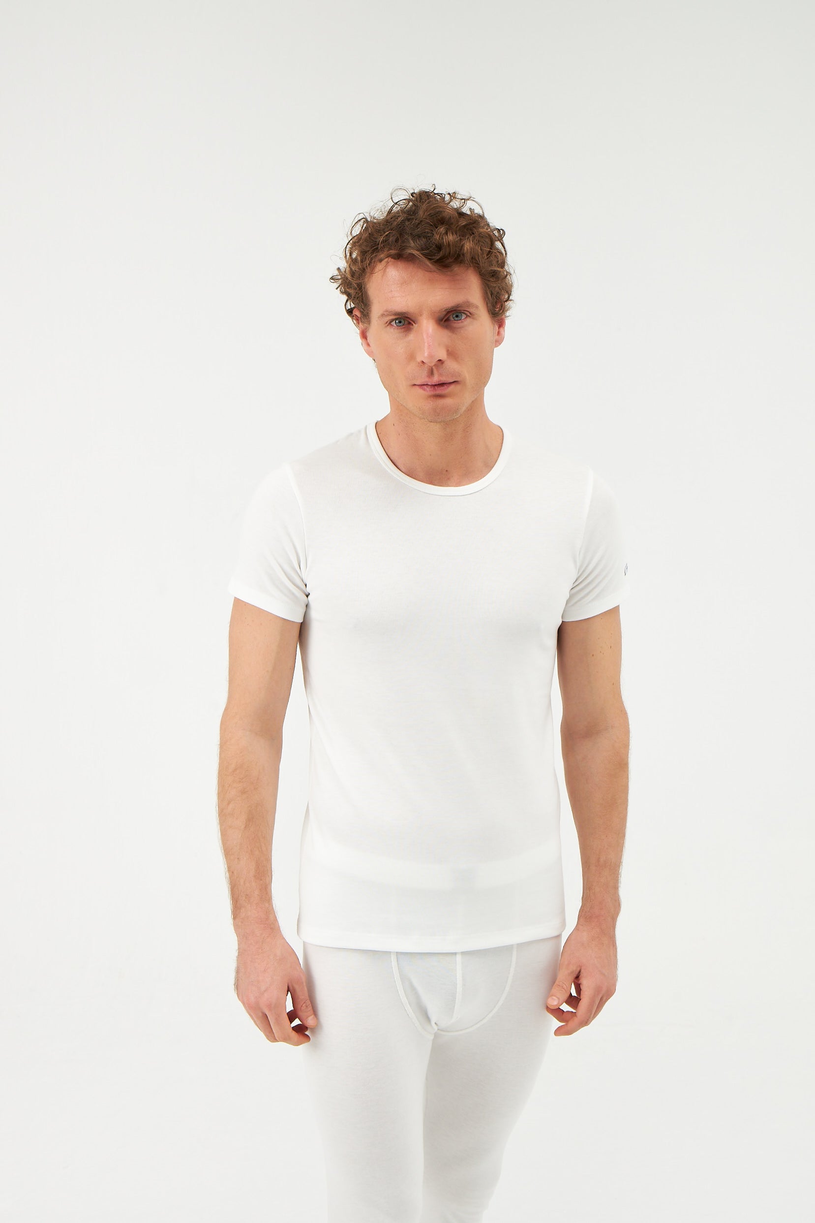 Ekru Sıfır Yaka Kısa Kol Erkek Termal Içlik Tek Üst