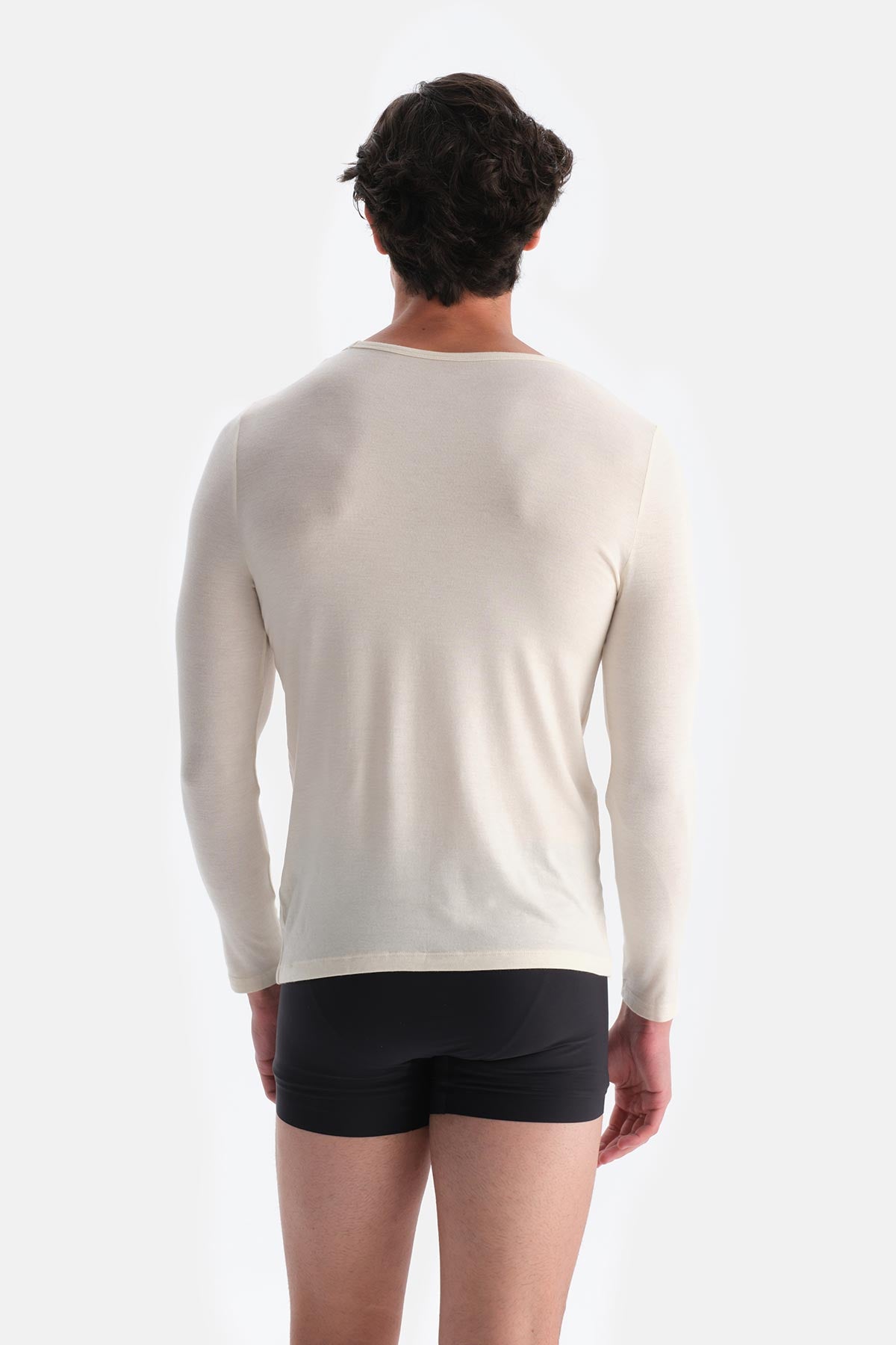 Ekru Modal Kaşmir Bisiklet Yaka Uzun Kollu Üst