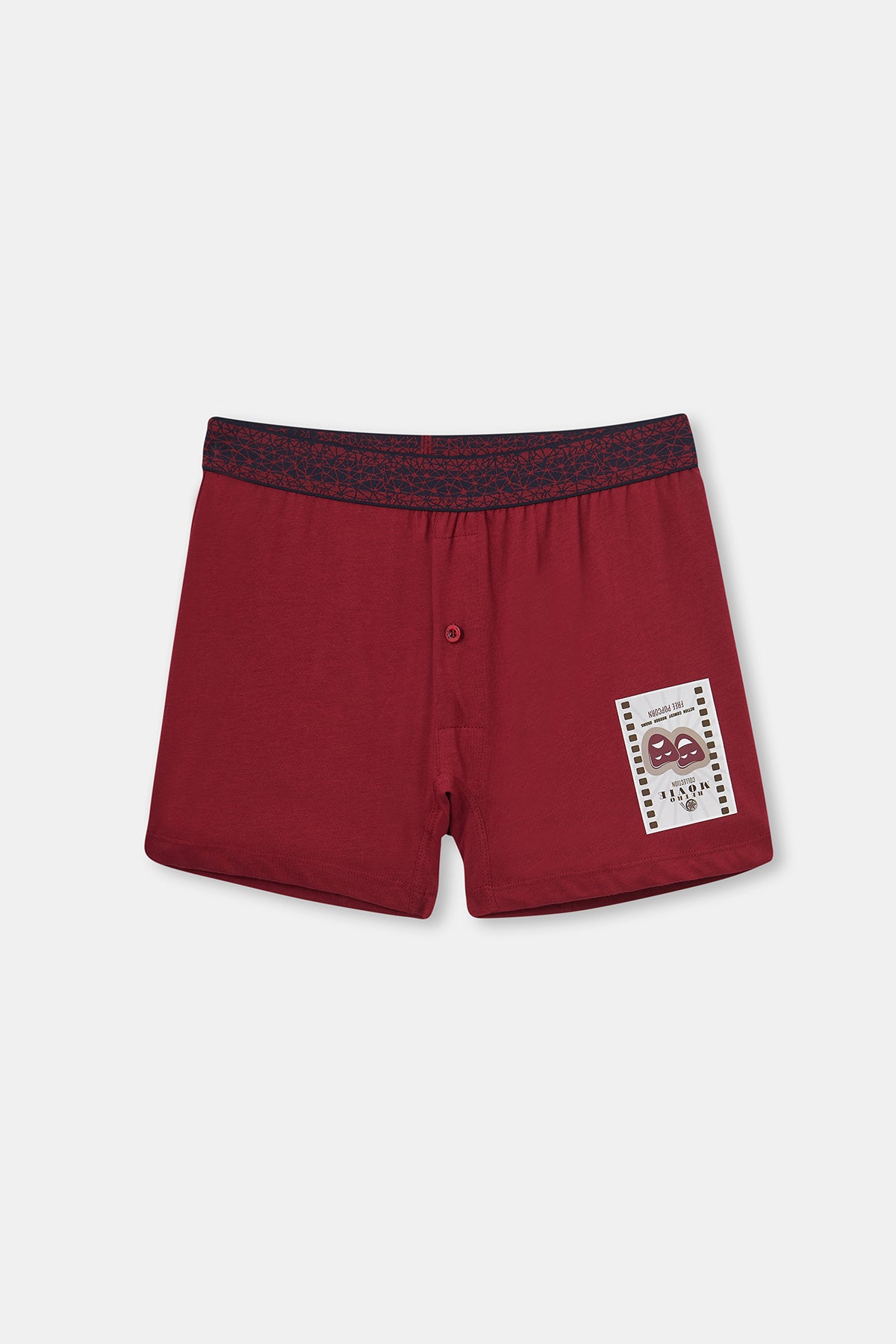 Bordo Baskılı Pamuklu Boxer