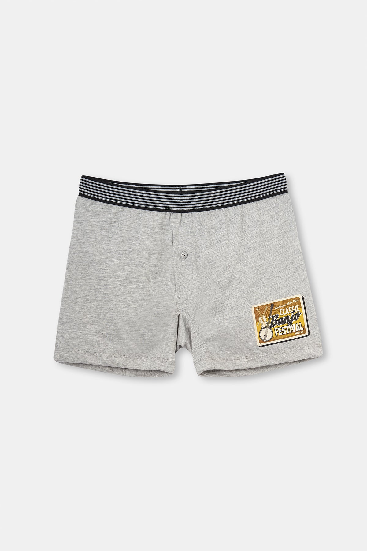 Gri Melanj Baskılı Pamuklu Boxer