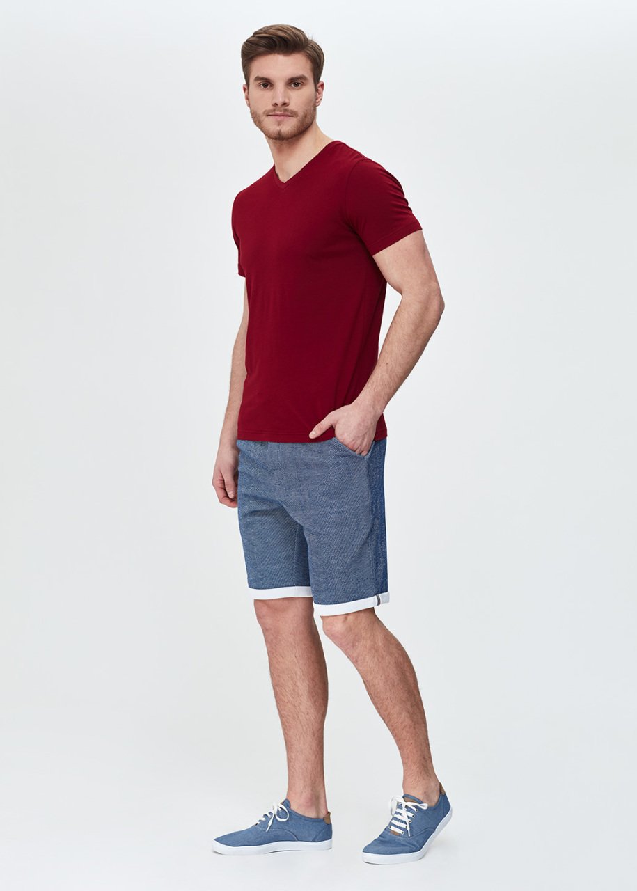 Bordo Mod.V Yaka T-Shırt