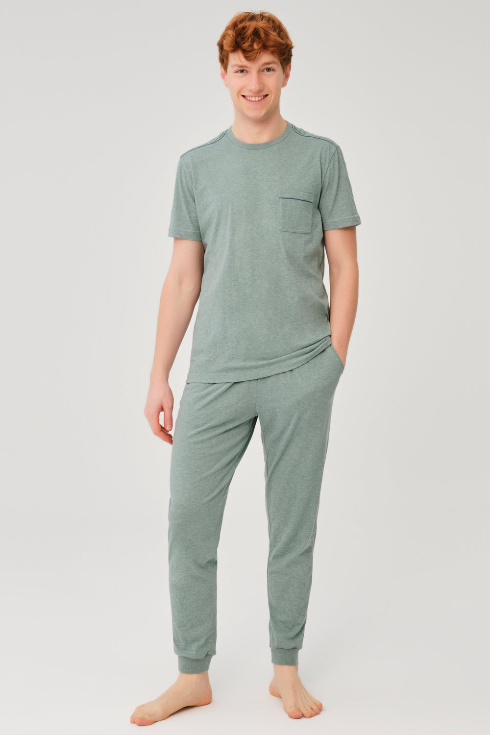 GREEN MELANGE PYJAMA SET