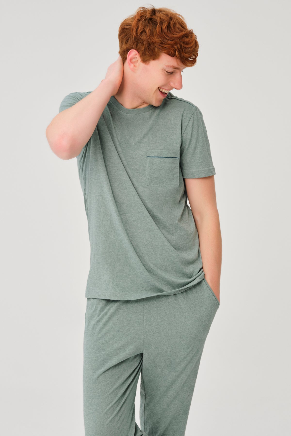 GREEN MELANGE PYJAMA SET