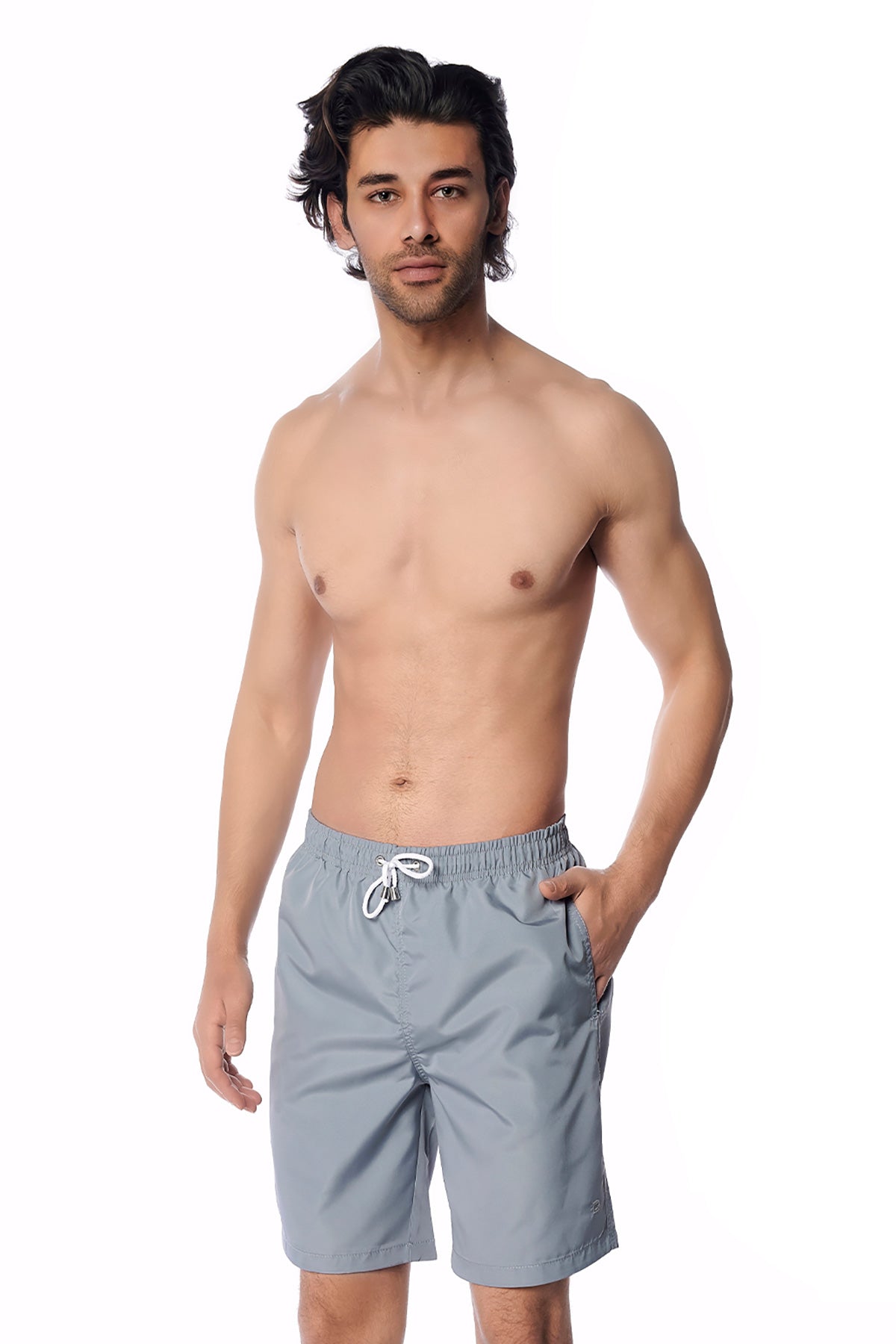 Gri Micro Orta Düz Erkek Deniz Şortu