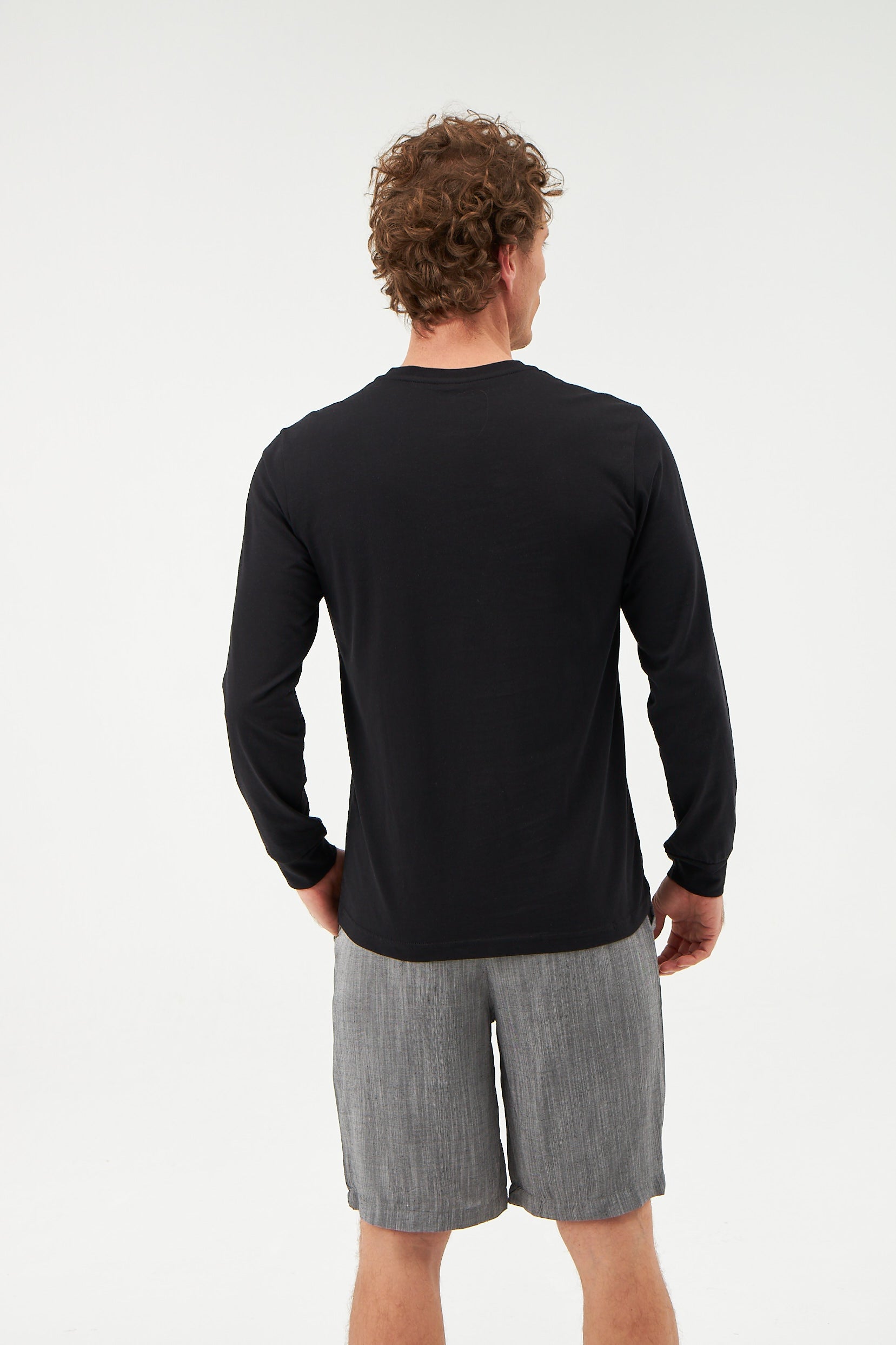 Siyah Düğme Yakalı Pamuk Sweatshirt