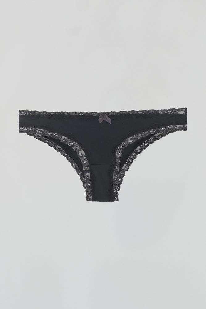 Siyah Dantel Detaylı Micro Kumaş Brazilian