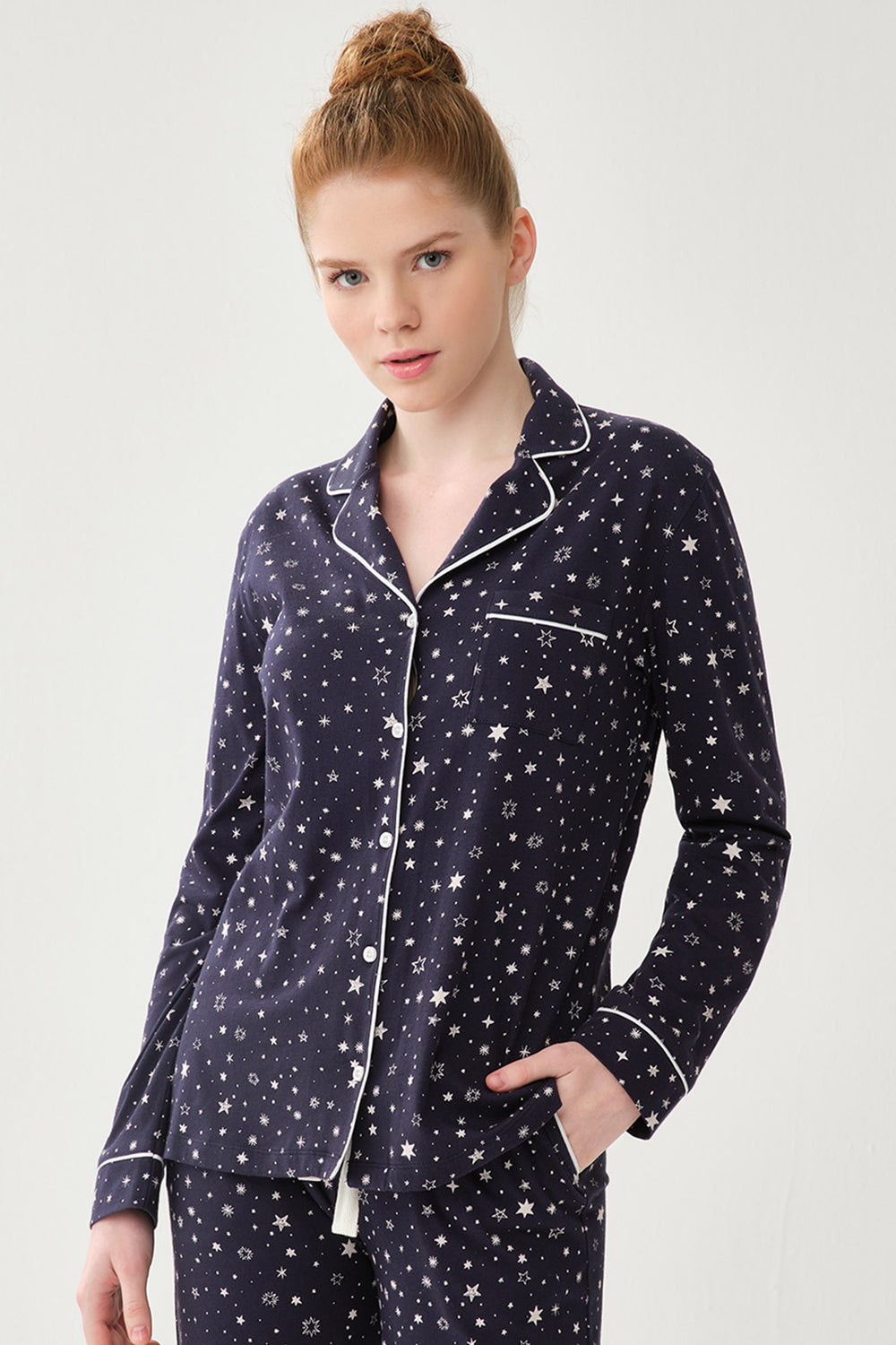 NAVY PYJAMA TOP