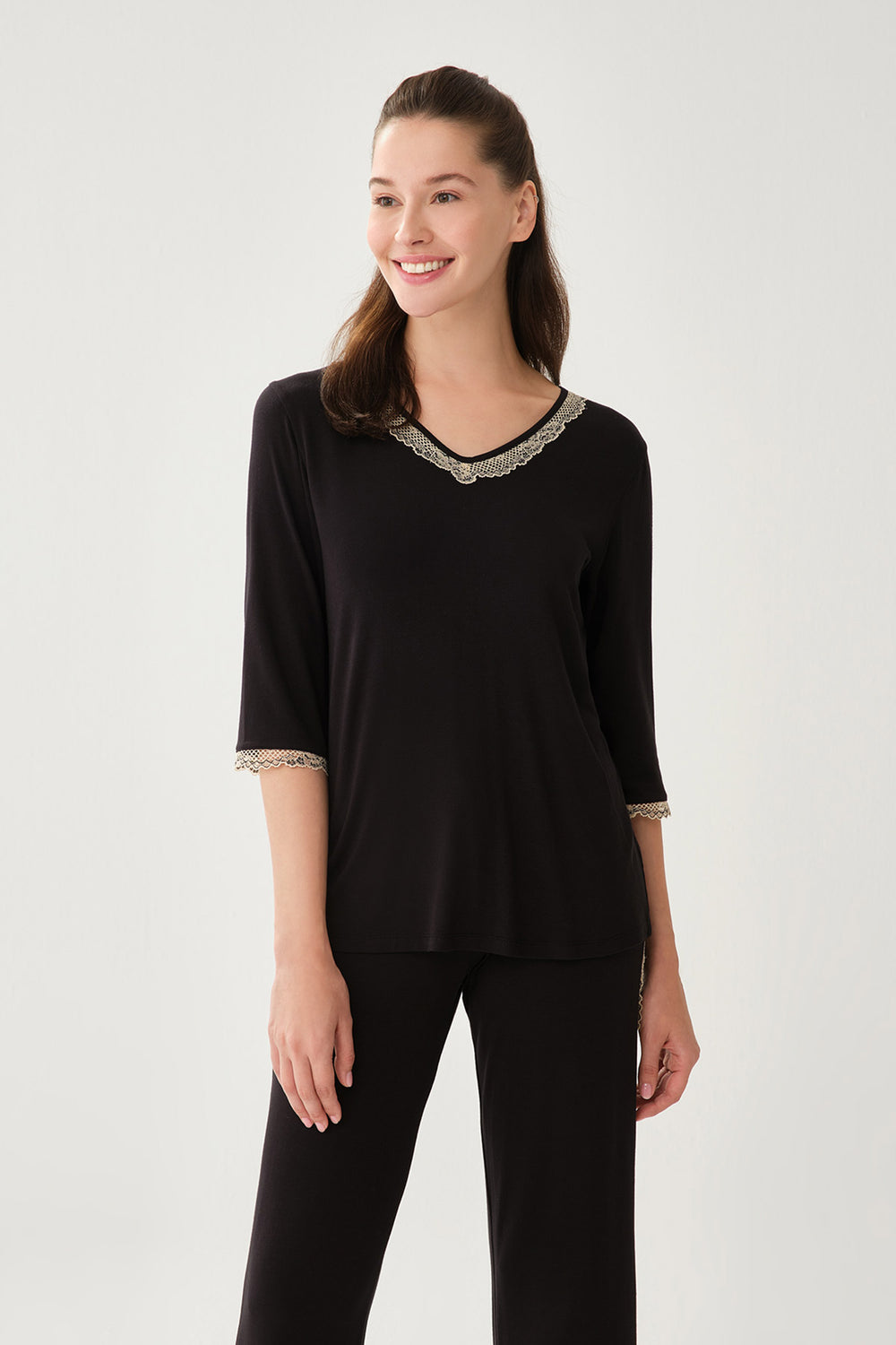 BLACK PYJAMA TOP
