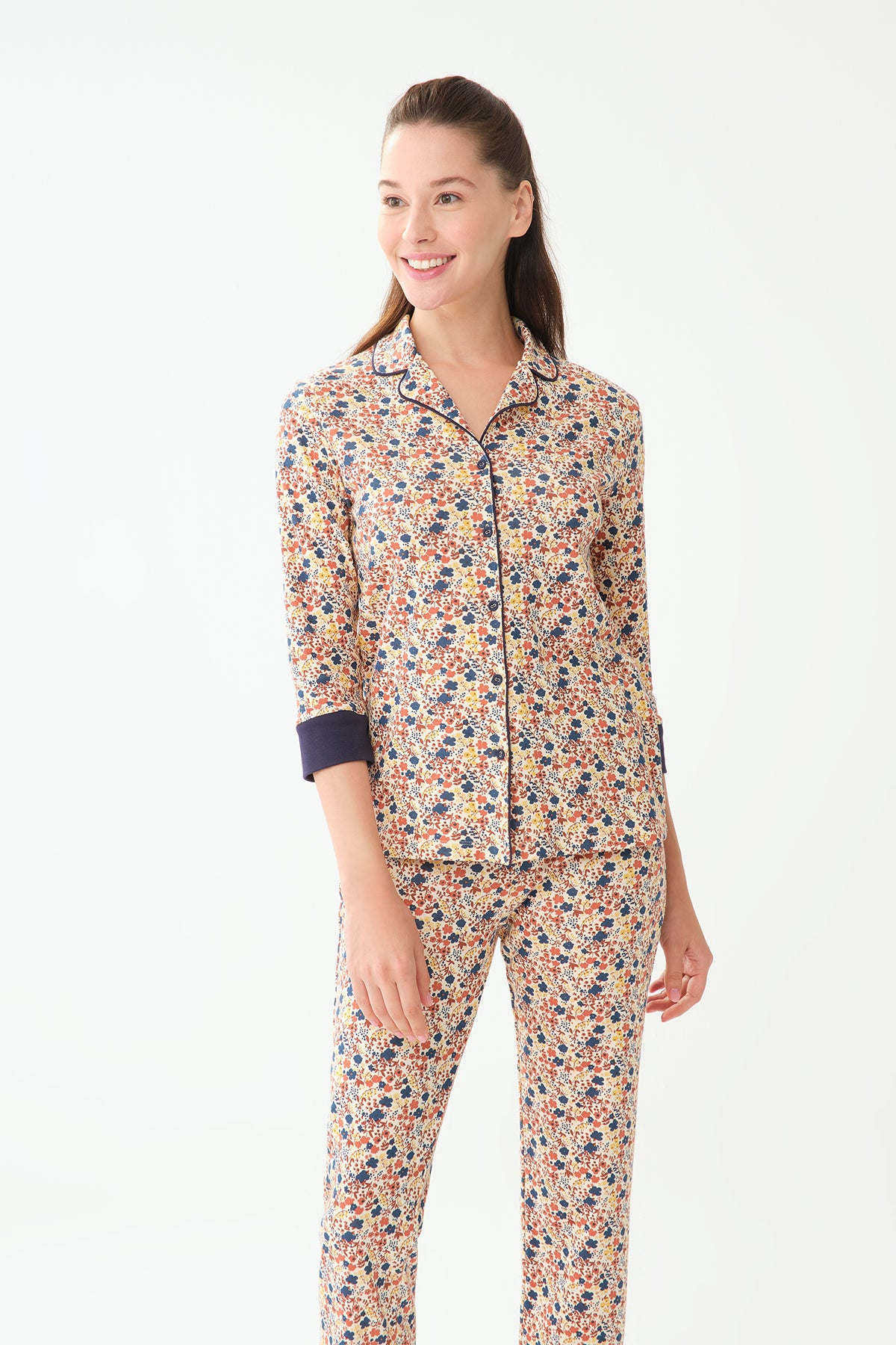 NAVY PYJAMA TOP