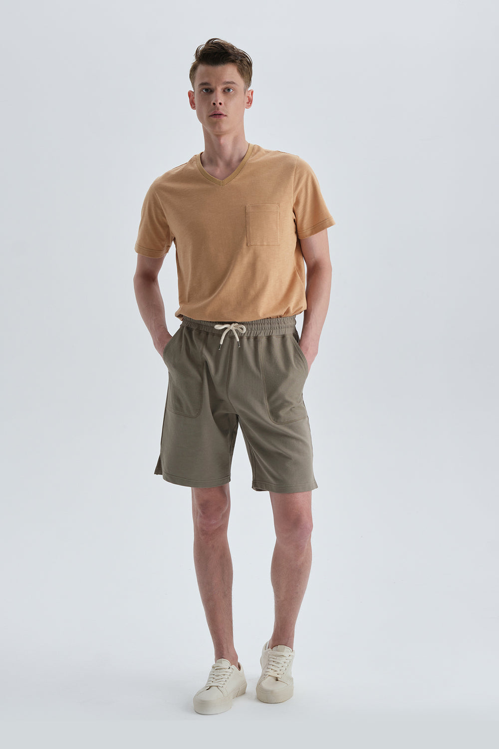 Hardal Pamuklu V Yaka T-Shırt