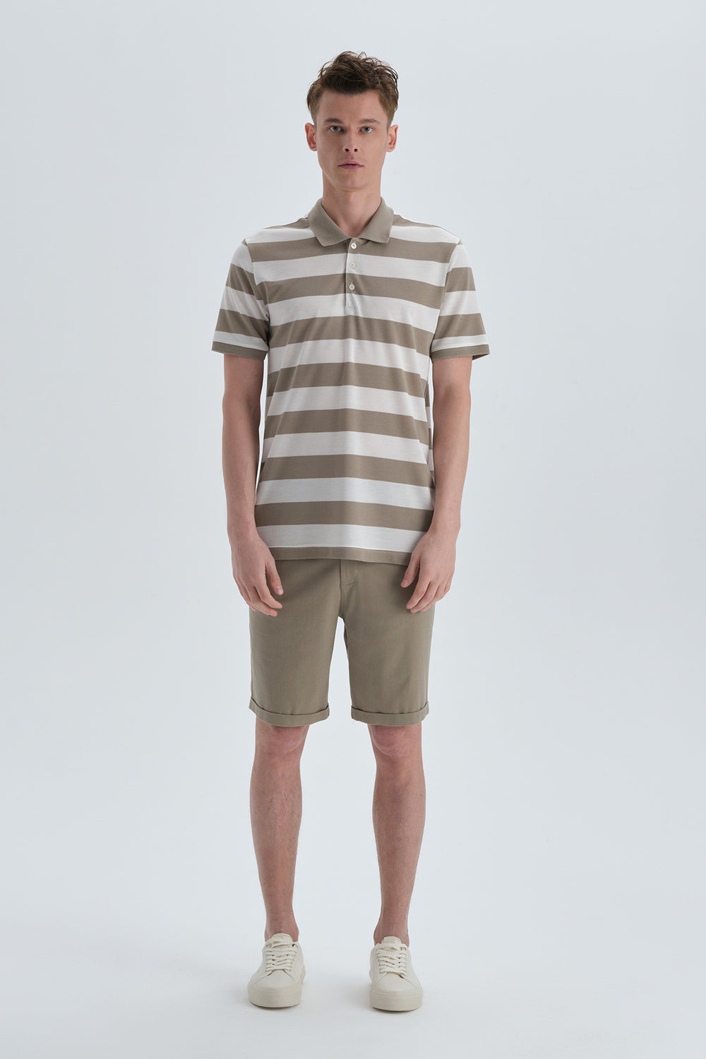 KHAKI STRIPED T-SHIRT