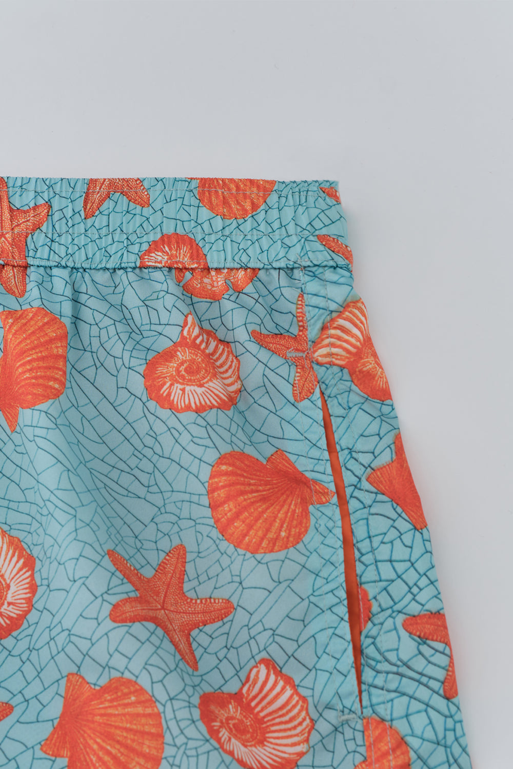 Mint - Turuncu Micro Kısa Deniz Yıldızı Desenli Deniz Şortu