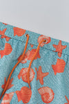Mint - Turuncu Micro Kısa Deniz Yıldızı Desenli Deniz Şortu