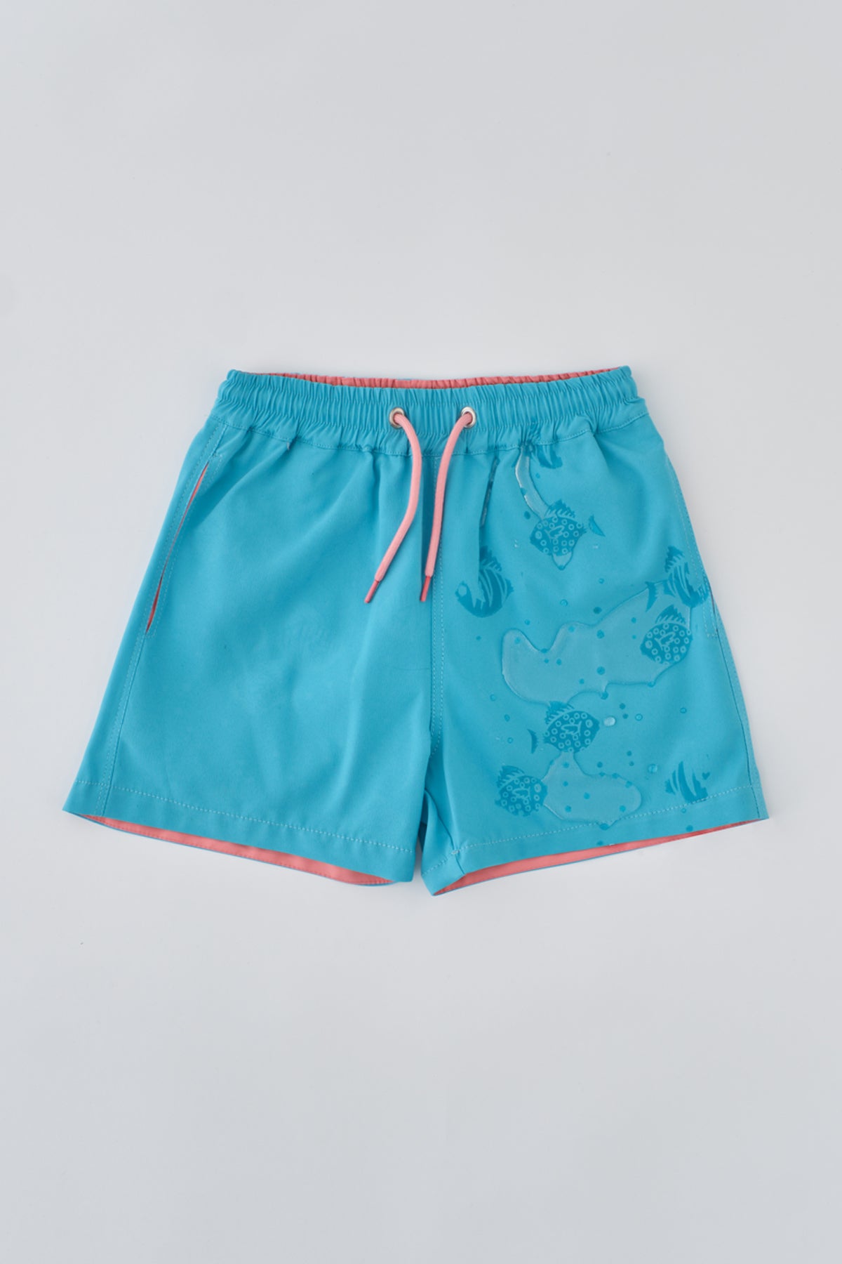 Turkuaz - Somon Micro Kısa Balık Desenli Magic - Deniz Şortu